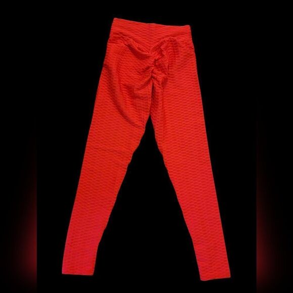 Red Honeycomb Ruched Butt Lifting Leggings - Picture 4 of 5